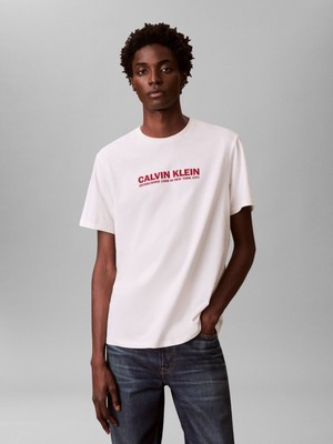 Calvin Klein Erkek Logolu Basic Regular Fit Kısa Kollu Beyaz T-Shirt LV04RE820G-YBH