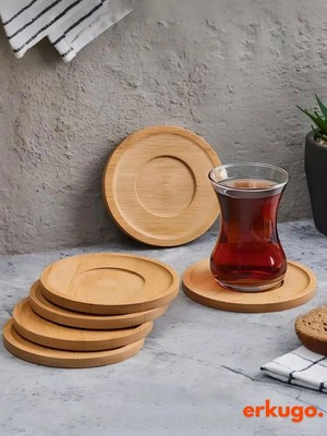 Teknotrust 6'lı Yuvarlak Bambu Çay ve Fincan Tabağı Seti, Şık ve Doğal Tasarım