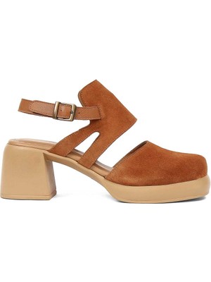 Celal Gültekin Kadın Taba Kalın Topuklu Süet Deri Sandalet