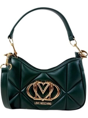 Love Moschino Kadın Kapitoneli Deri Metal Logo Desenli Fermuar Kapama Yeşil Omuz Çantası JC4080PP0NLC0-850