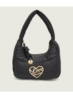 Love Moschino Kadın Kumaş Kapitoneli Metal Tokalı Fermuar Kapama Siyah Omuz Çantası JC4349PP0NKY1-00A