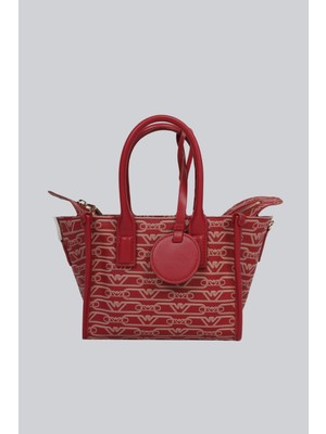 Emporio Armani Kadın Siyah Üzerinde Gold Marka Logolu Çapraz ve Kısa Askılı Kırmızı Omuz Çantası EW000371 AF11951-F5057