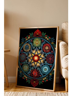 E2 Nova Yaşam Döngüsü Premium Mandala Çerçeveli Tablo - Lüks Ekolojik ve Botanik Temalı Duvar Dekoru