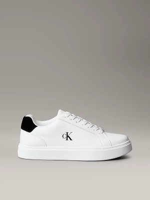 Calvin Klein Erkek Rahat Taban Bağcıklı Deri Düz Taban Beyaz Sneaker YM0YM01435-01W