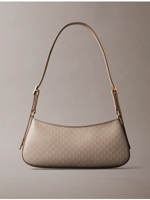 Calvin Klein Kadın Deri Tek Fermuar Kapamalı Askı Marka Yazı Desenli Bej Omuz Çantası LV04F3324G-3I6