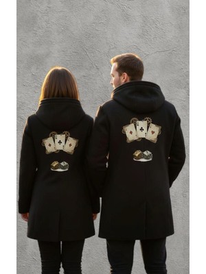 Czmd Till The Last Dice – Iskambil & Zar Baskılı Siyah Panço | Sevgililer Için Unisex Özel Tasarım