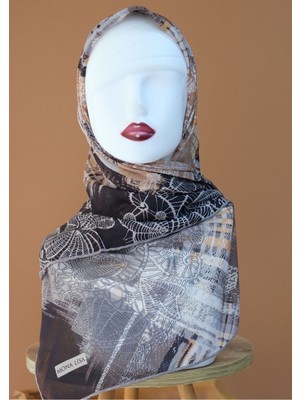 Sinem Monalisa El Dikişli Dijital Bambu Eşarp Gri