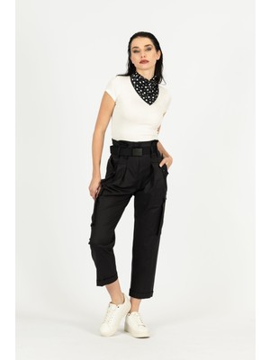 By Özlem Yazan Modal Pamuk Karışımlı Kemerli Yüksek Bel Kargo Pantolon