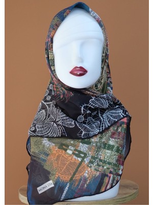 Sinem Monalisa El Dikişli Dijital Bambu Eşarp Siyah