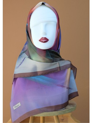 Sinem Picasso Hibrit Dijital Kristal Eşarp Kahverengi