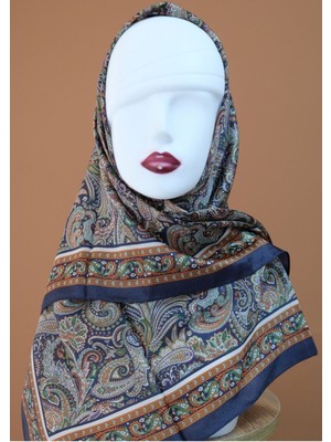 Sinem Picasso Hibrit Dijital Kristal Eşarp Lacivert