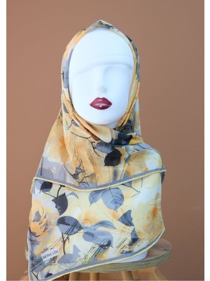 Sinem Monalisa El Dikişli Dijital Soft Pamuk Eşarp Sarı