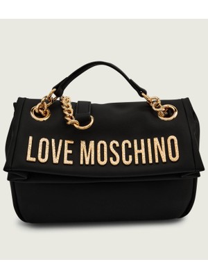 Love Moschino Kadın Deri Metal Toka Kapamalı Ayarlanabilir Kayış Siyah Omuz Çantası JC4309PP0NKD0-00A