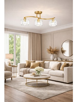 Esslight Ahenk 3 Lü Eskitme Kristal Taşlı Salon Mutfak Yatak Odası Plafonyer Avize