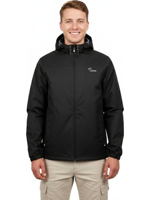 Ziege - Playoff Siyah  Kapüşonlu Yağmurluk & Rüzgarlık Teknik Ceket