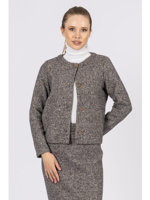 By Özlem Yazan Örme Kumaş Astarsız Düğmeli Kadın Ceket