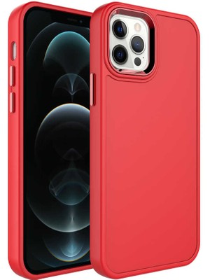 Apple iPhone 12 Pro Max Kılıf Metal Çerçeve ve Buton Tasarımlı Sert Sbt Botox Kapak-Kırmızı