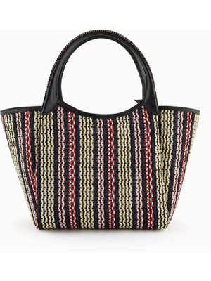 Emporio Armani Kadın Kısa Kulp Renk Geçiş Desenli Kapamasız Deri Bölümler Çok Renkli Omuz Çantası EW001009 AF12768-FC146