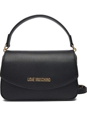 Love Moschino Kadın Deri Metal Toka Kapamalı Ayarlanabilir Kayış Siyah Omuz Çantası JC4372PP0NKF0-000