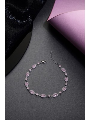 INNUENDO JEWELRY 925 Ayar Gümüş Pembe Sıralı Taşlı Bileklik