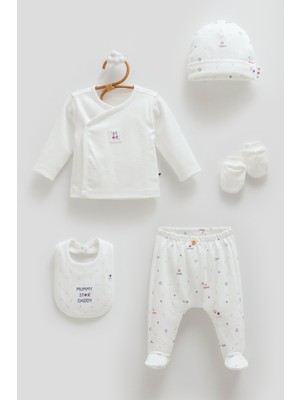 Caramell Family Star 5’li Hastane Çıkışı Seti – Ekru, %100 Pamuk