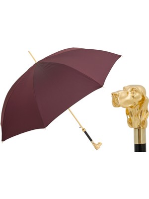 Pasotti Altın Köpekli Bordo Şemsiye Otomatik Açılır - %100 Polyester - Yaldızlı Reçine Sap Uzunluk: 95 cm - Çap: 110 cm
