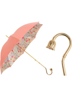 Pasotti Pembe Çiçekli Şemsiye Manuel Açma - %100 Polyester - Işlemeli Pirinç Sap Uzunluk: 93 cm - Çap: 102 cm