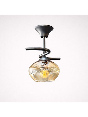 Kuzenler Modern Tekli Siyah Kasa Basık Bal Cam Avize