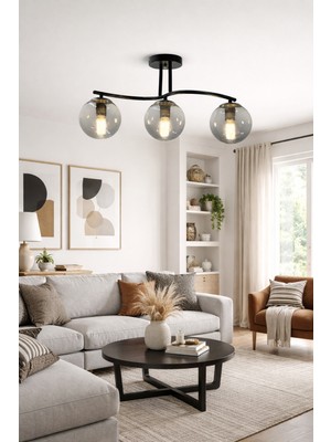 Esslight Simay 3 Lü Plafonyer Füme Glop Camlı Salon Mutfak Yatak Odası Avize