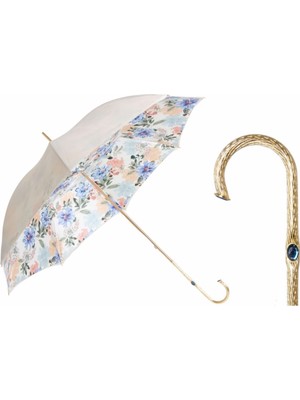Pasotti Fildişi Şemsiye Çiçekli Manuel Açma - %100 Polyester - Pirinç Sap Uzunluk: 93 cm - Çap: 102 cm
