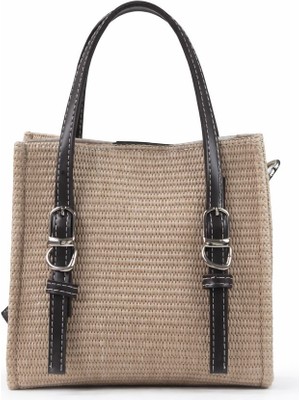 Karrem Hasır Kemer Detaylı Çapraz Çanta Kahverengi