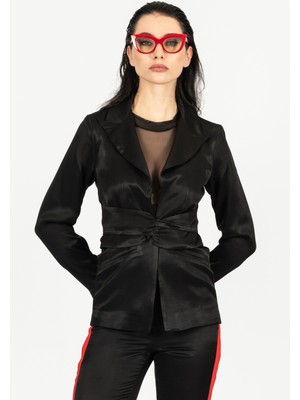 By Özlem Yazan Saten Dokulu Astarlı Kuşaklı Kadın Ceket