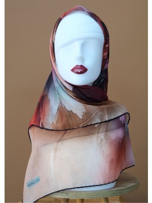 Sinem Monalisa El Dikişli Digital Soft Pamuk Eşarp Siyah