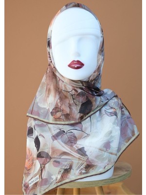 Sinem Monalisa El Dikişli Dijital Soft Pamuk Eşarp Kahverengi