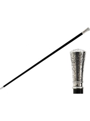 Pasotti Klasik Düz Gümüş Baston 92 cm Gümüş Kaplama Reçine Sap - Ahşap Gövde, Kauçuklu Pirinç Uç