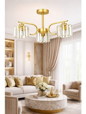 Esslight Asel 3 Lü Eskitme Plafonyer Kristal Taşlı Salon Mutfak Yatak Odası Avize
