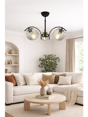 Esslight Nil 3 Lü Plafonyer Füme Glop Camlı Salon Mutfak Yatak Odası Avize