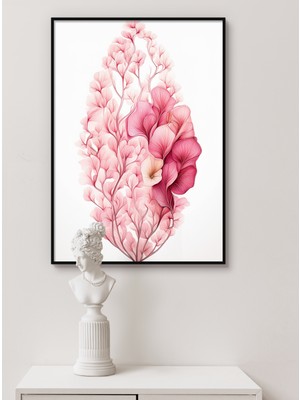 Rosa Art Metal Çerçeveli Gerçek Camlı Tablo | Soyut,minimalist,modern Pastel Tonlar Yaprak ve Dal Tasarım