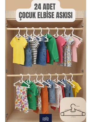 Dükkanönü 24'lü Beyaz Plastik Çocuk Elbise Askısı - Bebek Kıyafet Askı Lily