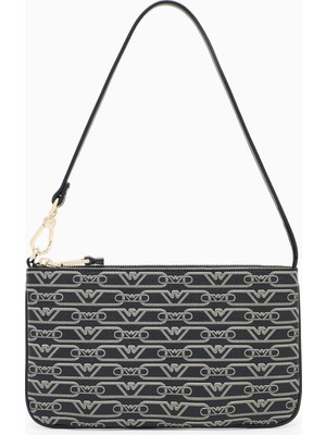 Emporio Armani Kadın Monogram Armani Kartal Baskılı Iç Cepli Çıkarılabilir Kısa Askılı Siyah Omuz Çantası EW002953 AF11951-FC033