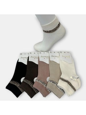 Anemon Socks Pamuklu Bayan Leopar Desenli Taşlı Çorap 12 Çift