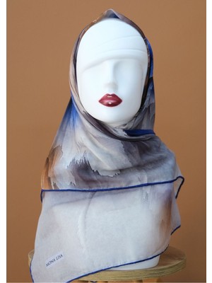 Sinem Monalisa El Dikişli Digital Soft Pamuk Eşarp Lacivert