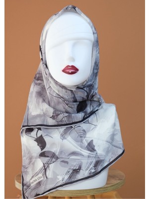 Sinem Monalisa El Dikişli Dijital Soft Pamuk Eşarp Gri