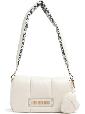 Love Moschino Kadın Pullu Deri Ayarlanabilir Askı Metal Logo Ekru Omuz Çantası JC4318PP0NKM1-11A