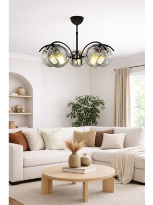 Esslight Nil 5 Li Plafonyer Füme Glop Camlı Salon Mutfak Yatak Odası Avize