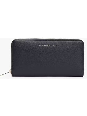 Tommy Hilfiger Kadın Deri Fermuar Kapama Metal Logo Kart ve Nakit Bölmeli Lacivert Cüzdan AW0AW18125-DW6