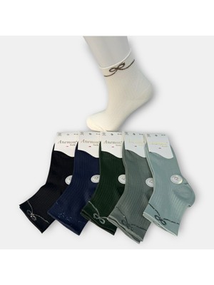 Anemon Socks Pamuklu Kurdele Desenli Taşlı Bayan Çorap 12 Çift