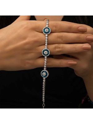 Gumush Hk Gümüş Kadın Bileklik Camgöz Üçlü Suyolu Nazar|gümüş Takı Hediyelik Ürünler