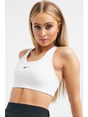 Nike Dri-Fit Swoosh Medium Support 1 Piece Pad Bra Kadın Orta Destekli Tek Parça Pedli Spor Sütyeni Beyaz