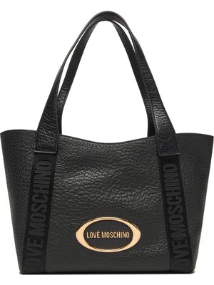 Love Moschino Kadın Metal Logo Fermuar Kapama Deri Kısa Kulp Siyah Omuz Çantası JC4337PP0NK14-00A